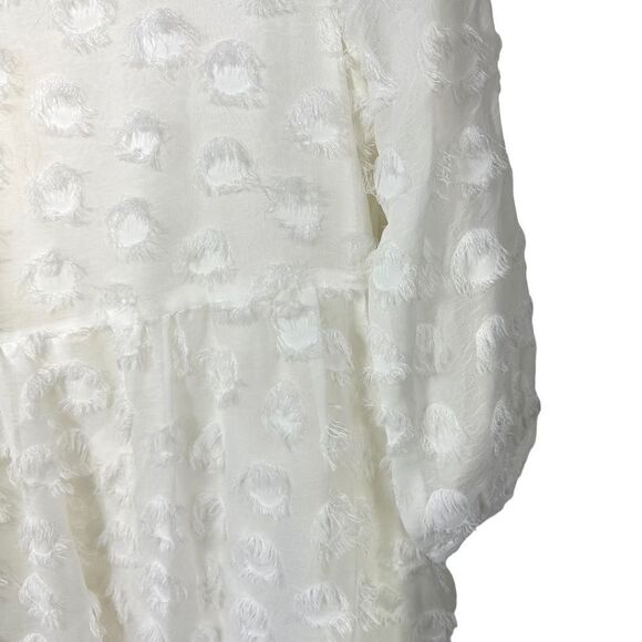 NWT Crescent Eyelash White Babydoll Long Sleeve Semi Sheer Mini Dress, Small - Picture 4 of 13